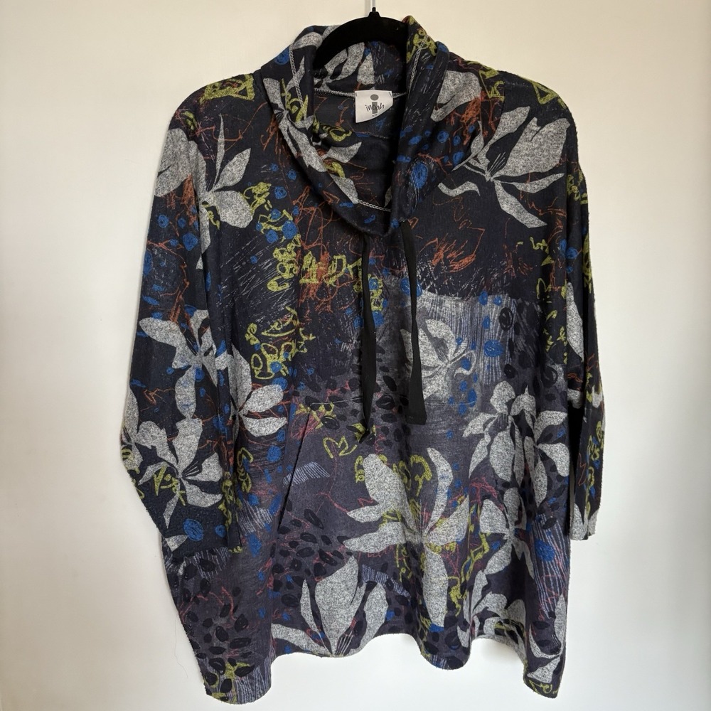 INoah Sweater Art To Wear Cowl Neck Tunic Whimsical Floral Geometric Size XS